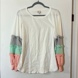 BiBi White Top with Striped Sleeves